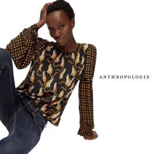 Anthropologie Bl nk Brienz Leopard Bohemian Blouse Top  Size Small